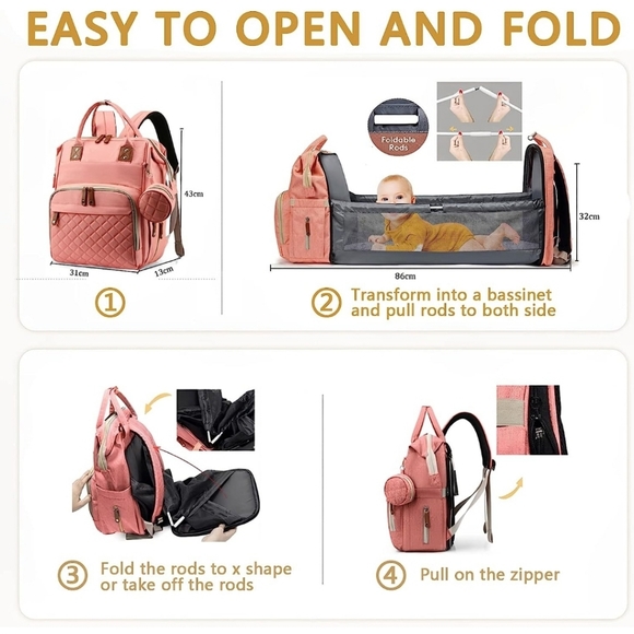 Multi-function Large Capacity Diaper Bag Backpack (Pink) - Picture 5 of 12